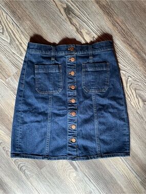 Madewell Brand Classic Dark Blue Denim Utility Button-Front Mini Skirt
